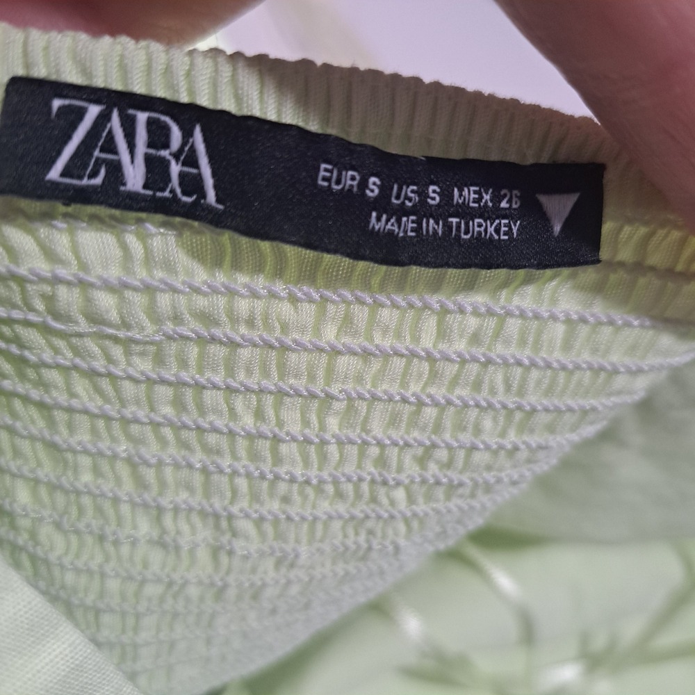 Zara Lime Green Linen Blend Smocked Back Mini Dress Small Sleeveless Summer - Picture 2 of 6